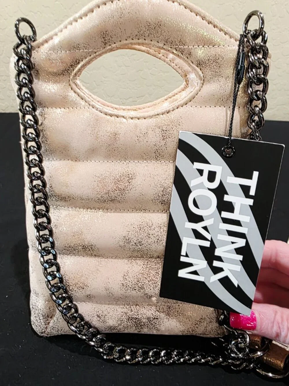 NWT Mini Florent Pink Champagne Puffer Crossbody Bag Purse Chain Strap